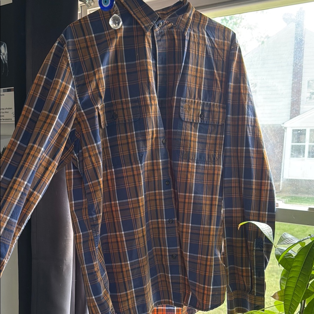 Timberland Blue and Orange Casual Button Down Shirt